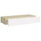 Sieninė lentyna su stalčiumi, ąžuolo/balta, 60x23,5x10cm, MDF Pilka kaina ir informacija | Lentynos | pigu.lt