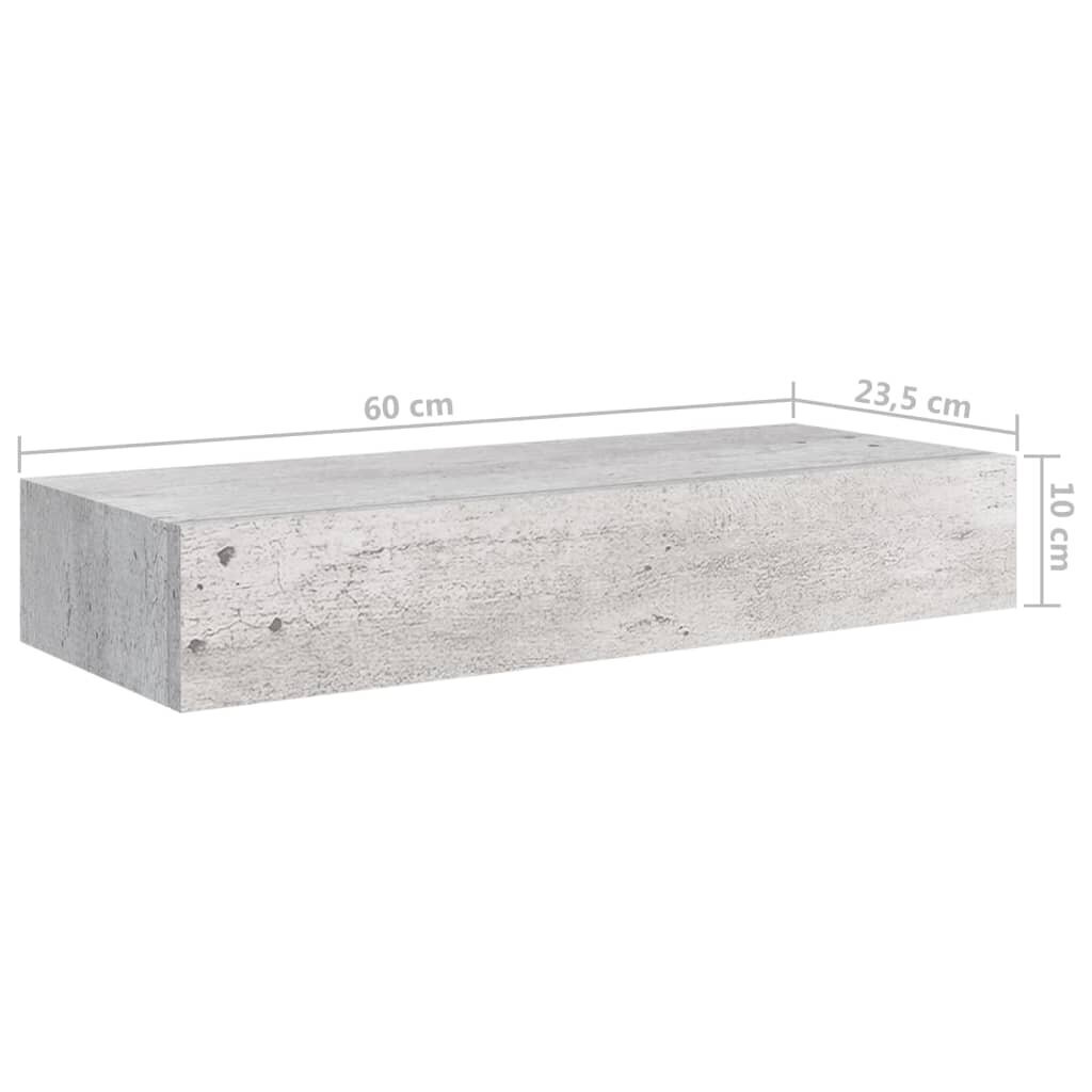 Sieninė lentyna su stalčiumi,betono pilka, 60x23,5x10cm, MDF Pilka kaina ir informacija | Lentynos | pigu.lt