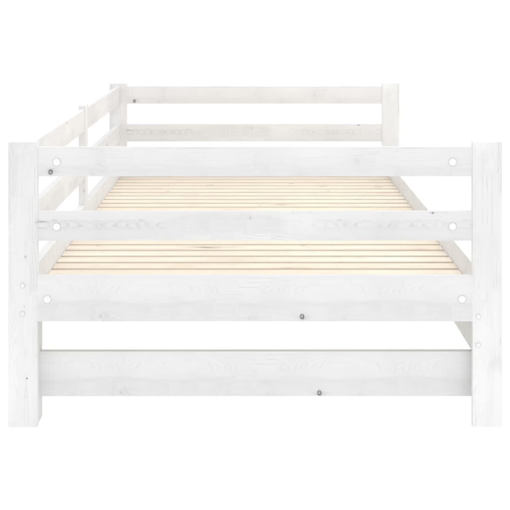Ištraukiama lova, vidaXL,, balta, 2x90x200 cm, pušies medienos masyvas, balta kaina ir informacija | Lovos | pigu.lt