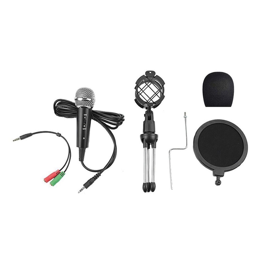 Varr žaidimų mikrofonas su filtru ir adapteriu ant stovo tripodo, juodas kaina ir informacija | Mikrofonai | pigu.lt