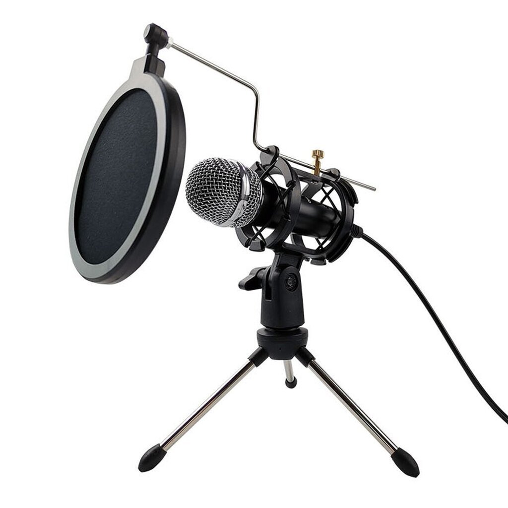 Varr žaidimų mikrofonas su filtru ir adapteriu ant stovo tripodo, juodas kaina ir informacija | Mikrofonai | pigu.lt