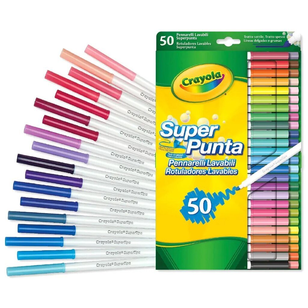 Plaunamų žymeklių rinkinys Crayola Super Tips, 50 vnt. kaina ir informacija | Piešimo, tapybos, lipdymo reikmenys | pigu.lt