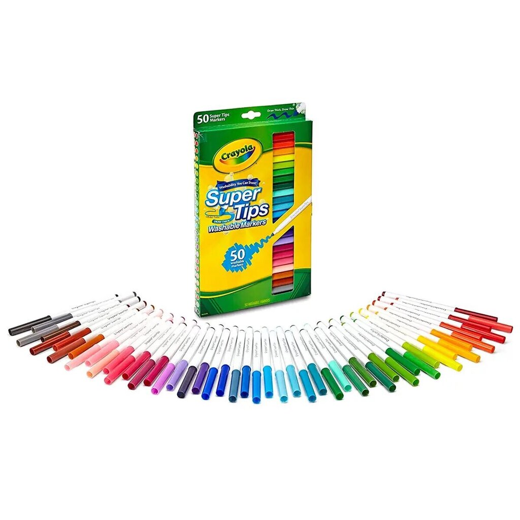 Plaunamų žymeklių rinkinys Crayola Super Tips, 50 vnt. kaina ir informacija | Piešimo, tapybos, lipdymo reikmenys | pigu.lt