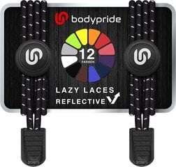 Bodypride круглые резиновые шнурки, со светоотражателем, черные, 120 см цена и информация | Средства для ухода за одеждой и обувью | pigu.lt