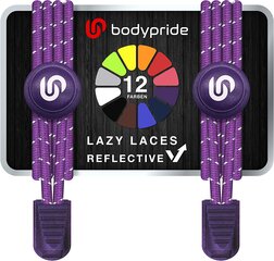 Bodypride круглые резиновые шнурки, со светоотражателем, фиолетовые, 120 см цена и информация | Средства для ухода за одеждой и обувью | pigu.lt