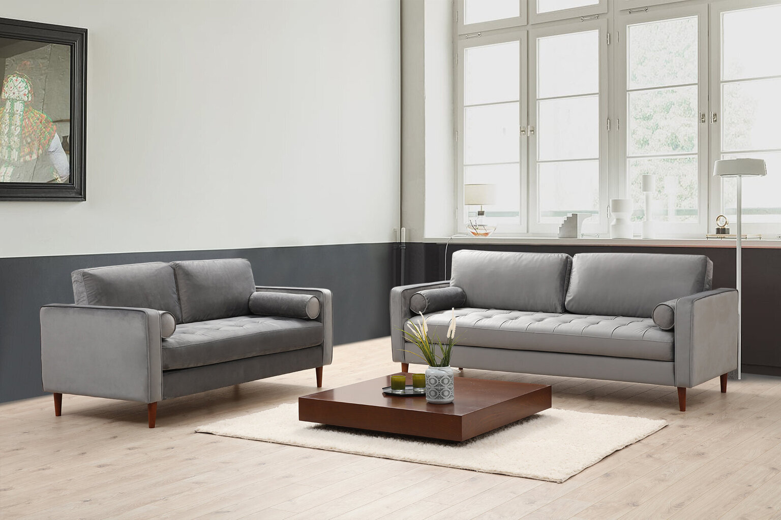 Trivietė sofa Kalune Design Rome, šviesiai pilka kaina ir informacija | Sofos, sofos-lovos | pigu.lt