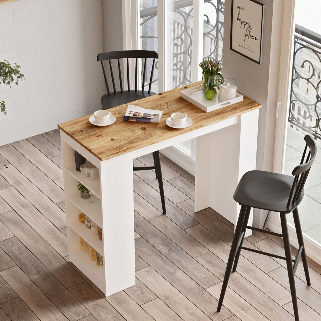 Baro stalas Kalune Design, rudas/baltas kaina ir informacija | Virtuvės ir valgomojo stalai, staliukai | pigu.lt