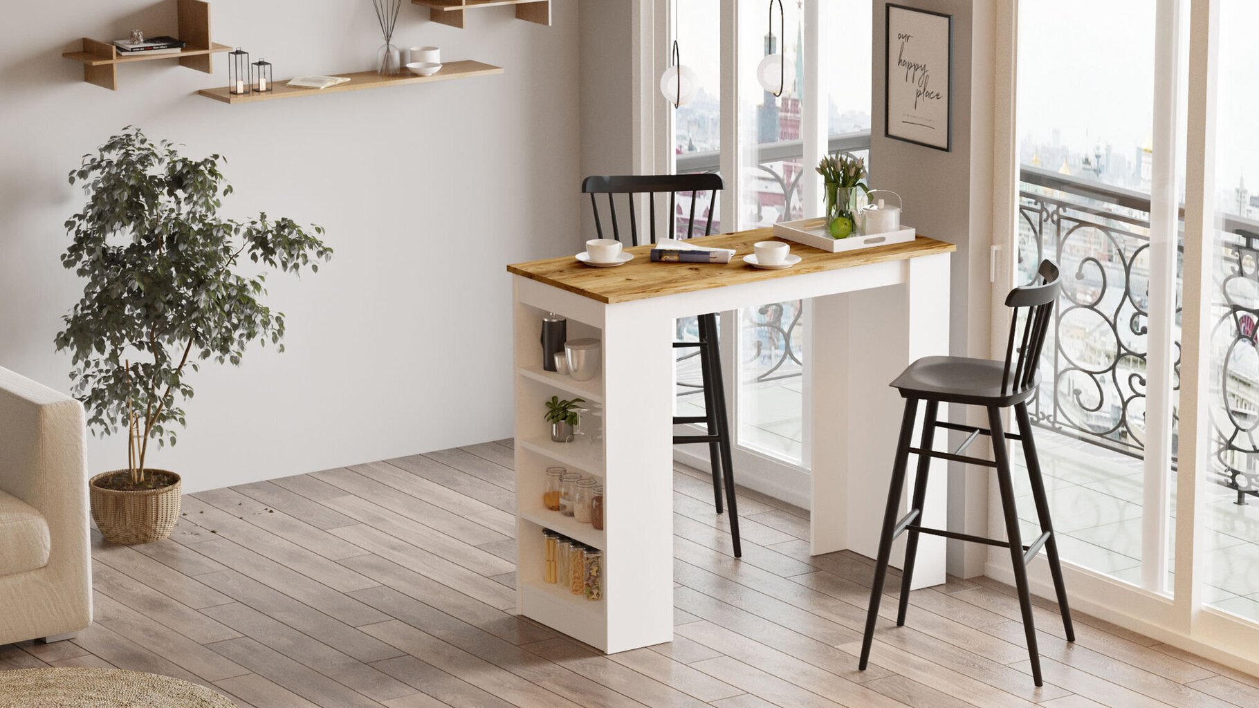Baro stalas Kalune Design, rudas/baltas цена и информация | Virtuvės ir valgomojo stalai, staliukai | pigu.lt