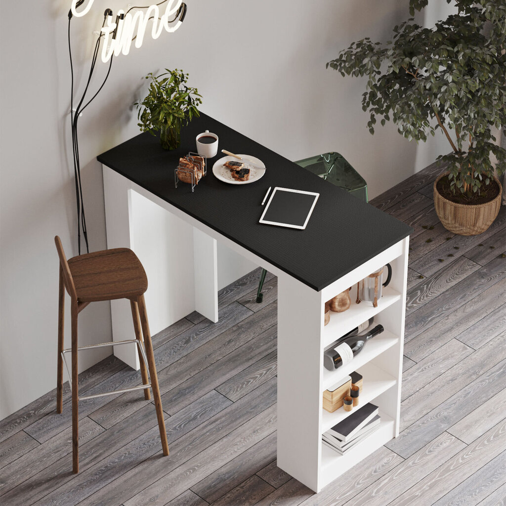 Baro stalas Kalune Design, baltas/juodas kaina ir informacija | Virtuvės ir valgomojo stalai, staliukai | pigu.lt