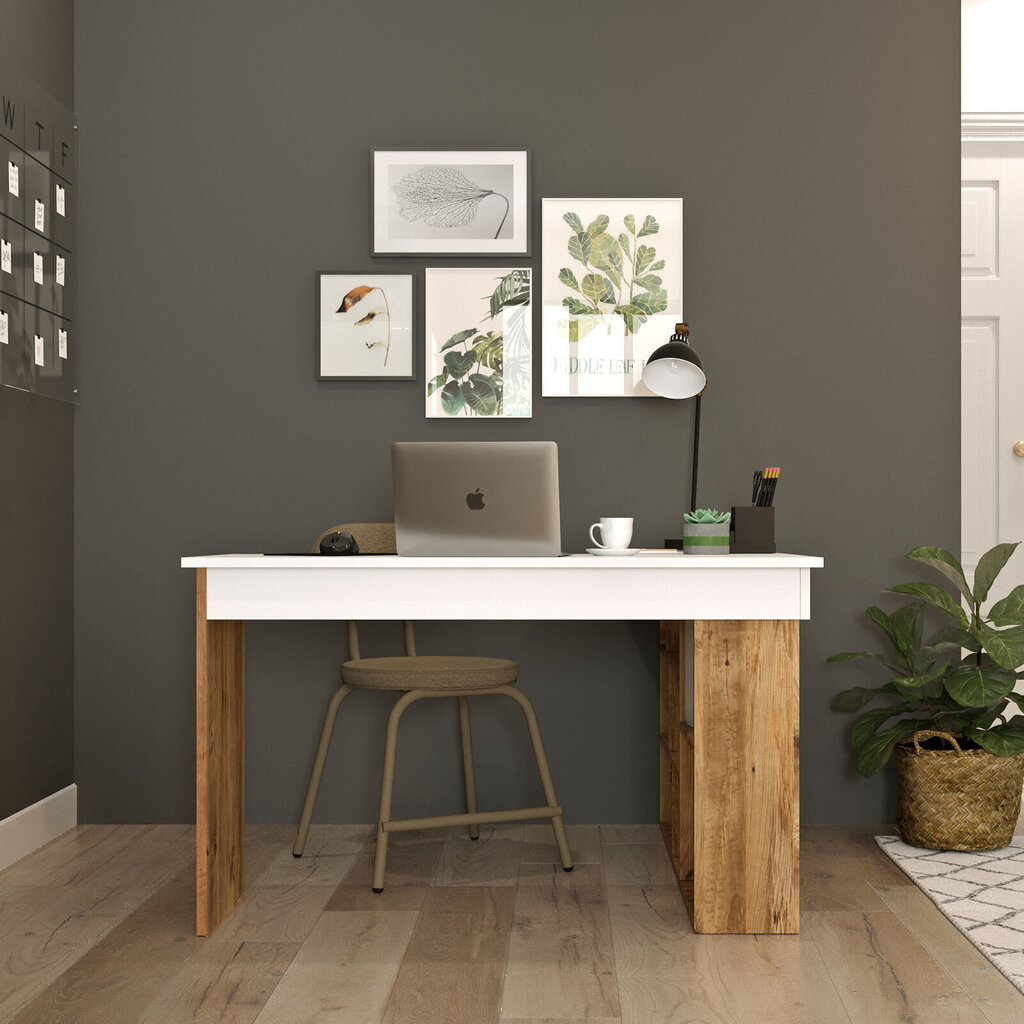 Rašomasis stalas Kalune Design CT5, rudas/baltas kaina ir informacija | Kompiuteriniai, rašomieji stalai | pigu.lt