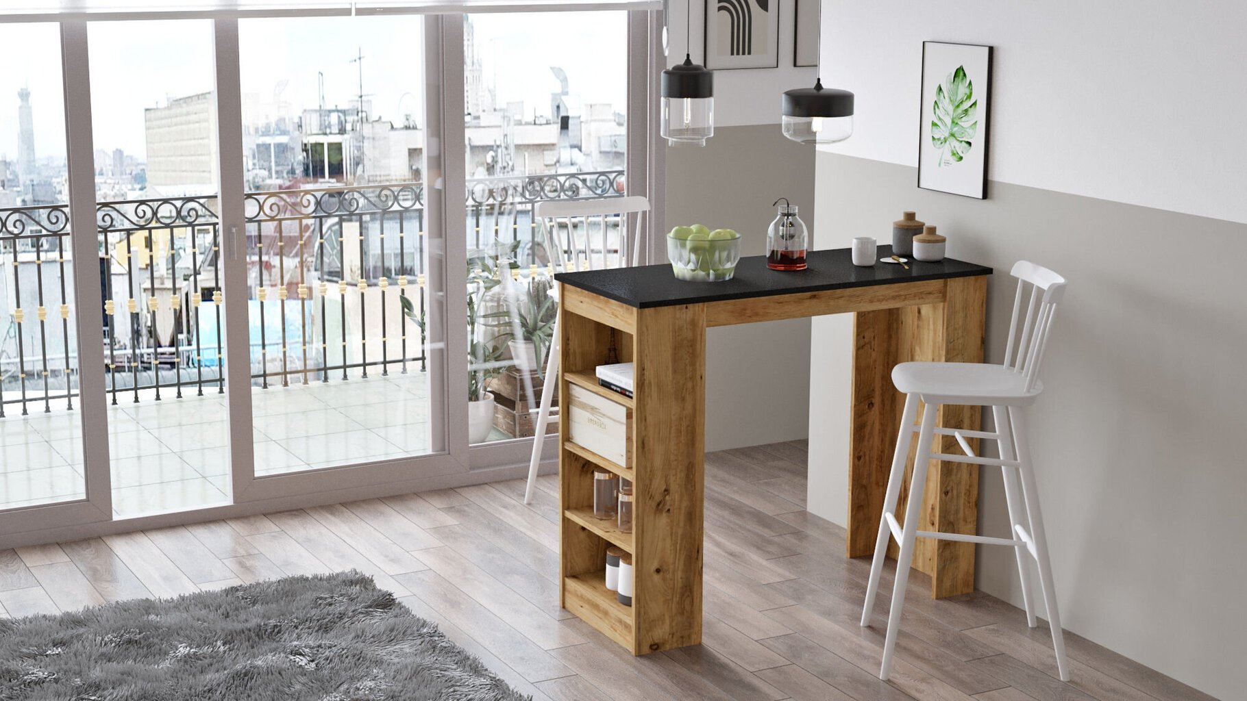 Baro stalas Kalune Design, rudas/juodas kaina ir informacija | Virtuvės ir valgomojo stalai, staliukai | pigu.lt