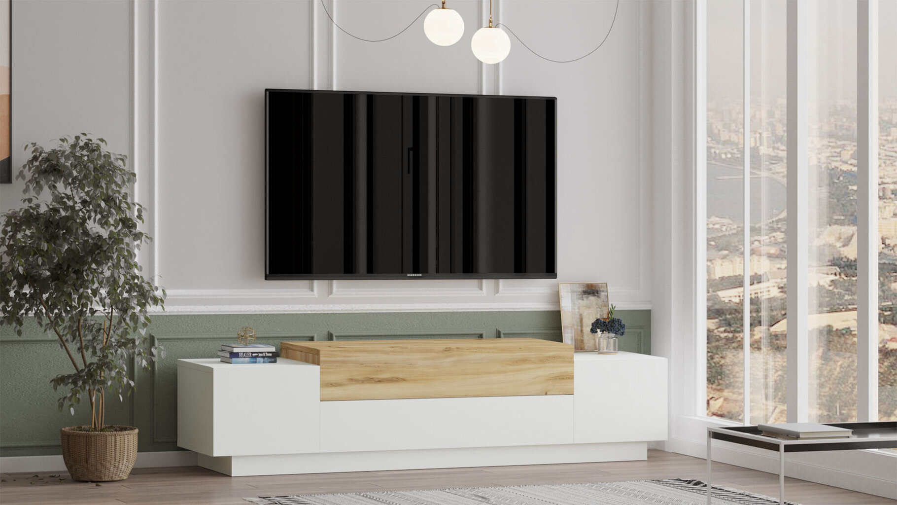 TV staliukas Kalune Design, rudas/baltas kaina ir informacija | TV staliukai | pigu.lt