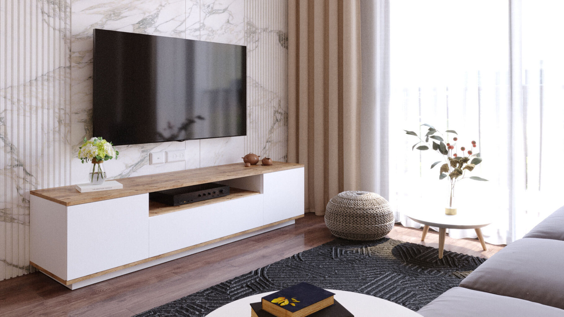 TV staliukas Kalune Design FR7, rudas/baltas kaina ir informacija | TV staliukai | pigu.lt