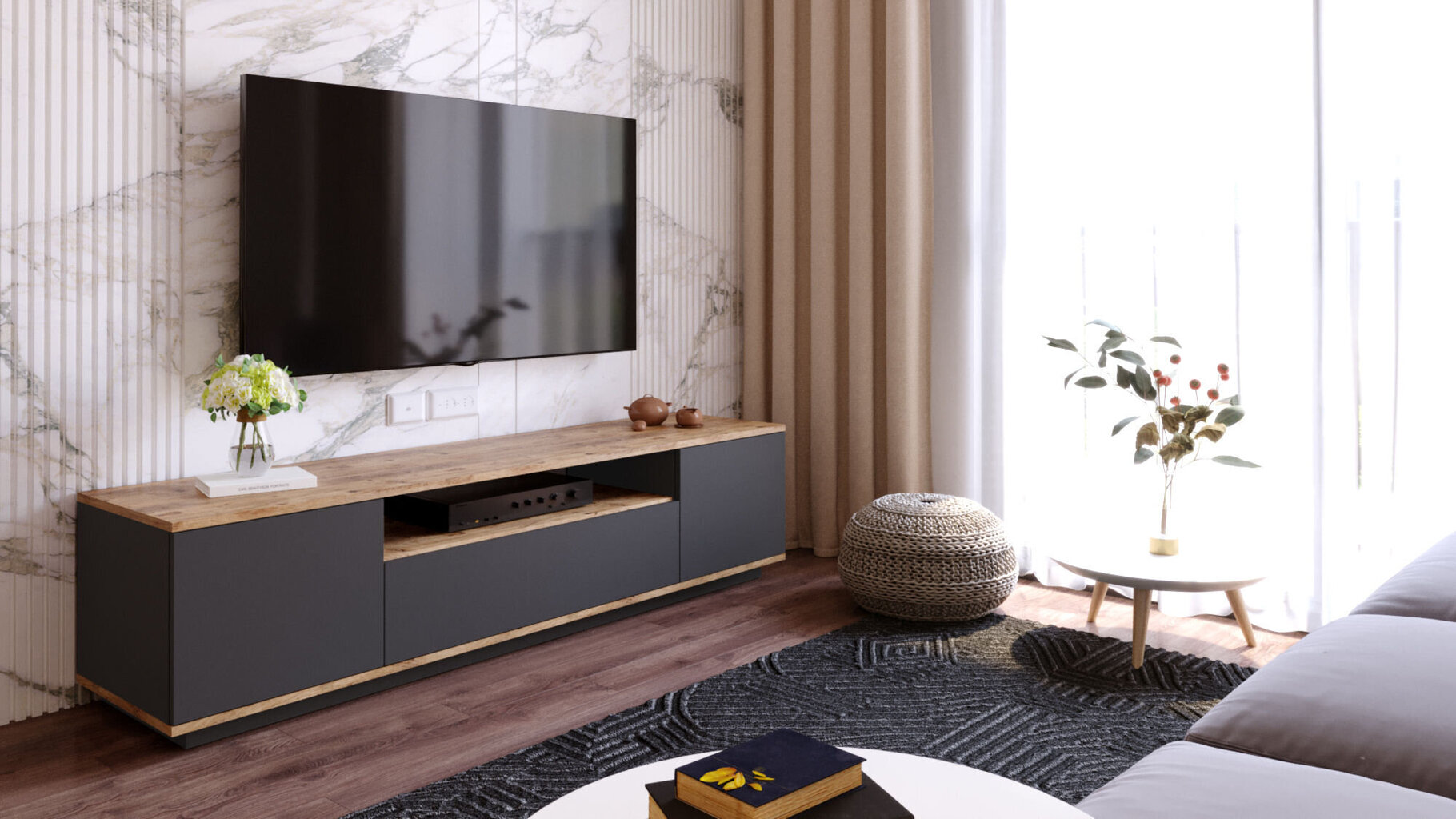 TV staliukas Kalune Design FR7, rudas/pilkas kaina ir informacija | TV staliukai | pigu.lt