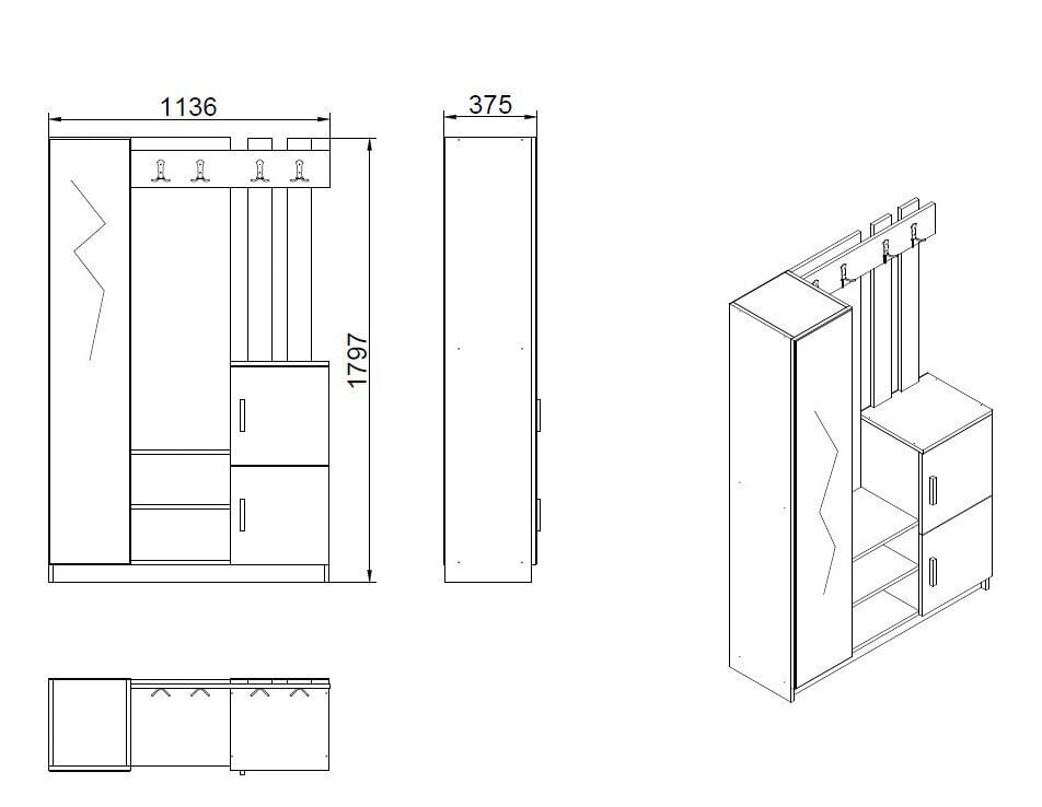 Prieškambario baldų komplektas Kalune Design DD7, rudas/pilkas kaina ir informacija | Prieškambario komplektai | pigu.lt
