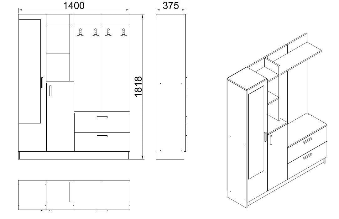 Prieškambario baldų komplektas Kalune Design DD5, rudas/pilkas kaina ir informacija | Prieškambario komplektai | pigu.lt