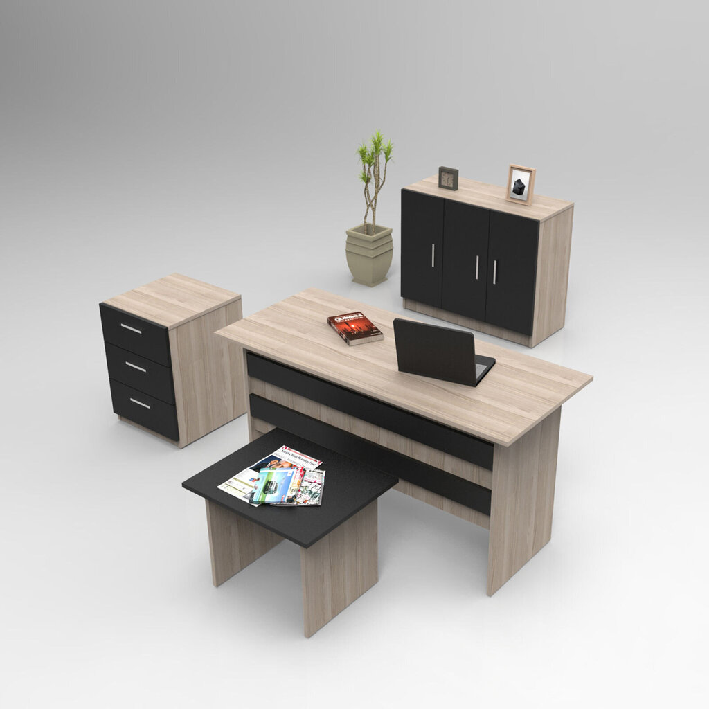 Baldų komplektas Kalune Design VO12, rudas/juodas kaina ir informacija | Kompiuteriniai, rašomieji stalai | pigu.lt