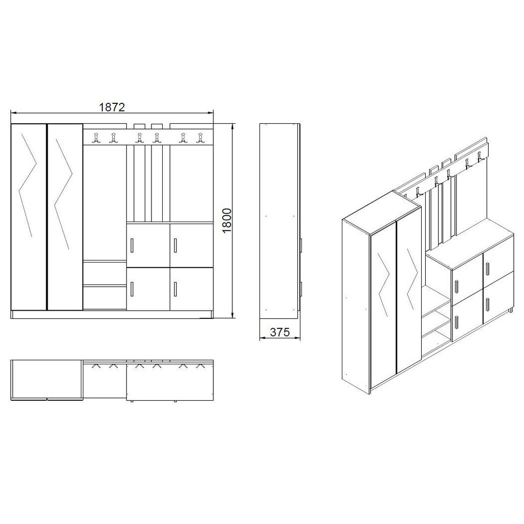 Prieškambario baldų komplektas Kalune Design DD9, rudas/pilkas kaina ir informacija | Prieškambario komplektai | pigu.lt