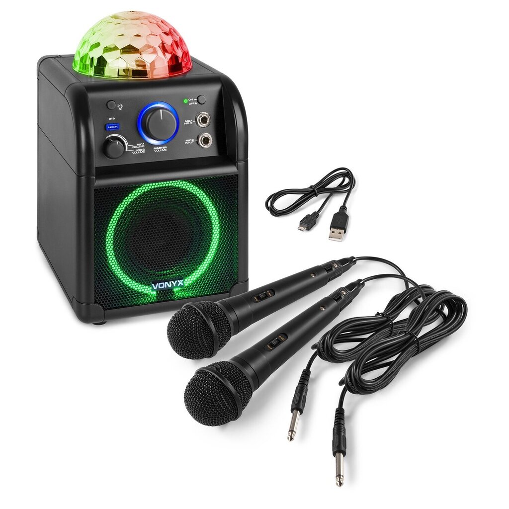 Vonyx SBS55B BT karaoke garsiakalbis LED rutulinis juodas kaina | pigu.lt