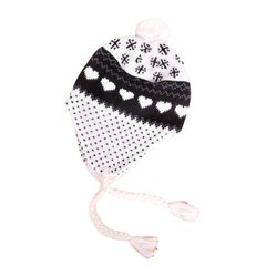 Vilnonė kepurė Širdelės, su raišteliais, balta kaina ir informacija | Kepurės moterims | pigu.lt