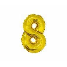 Folijinis balionas numeris 8, auksinis, 35 cm kaina ir informacija | Balionai | pigu.lt