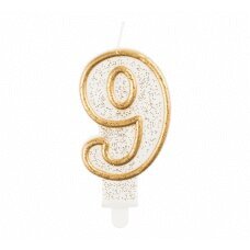 Свеча с номером 9, золотистый контур цена и информация | Праздничные декорации | pigu.lt