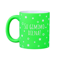 Graviruotas puodelis „Su Gimimo Diena“ neoninės žalios spalvos kaina ir informacija | Originalūs puodeliai | pigu.lt