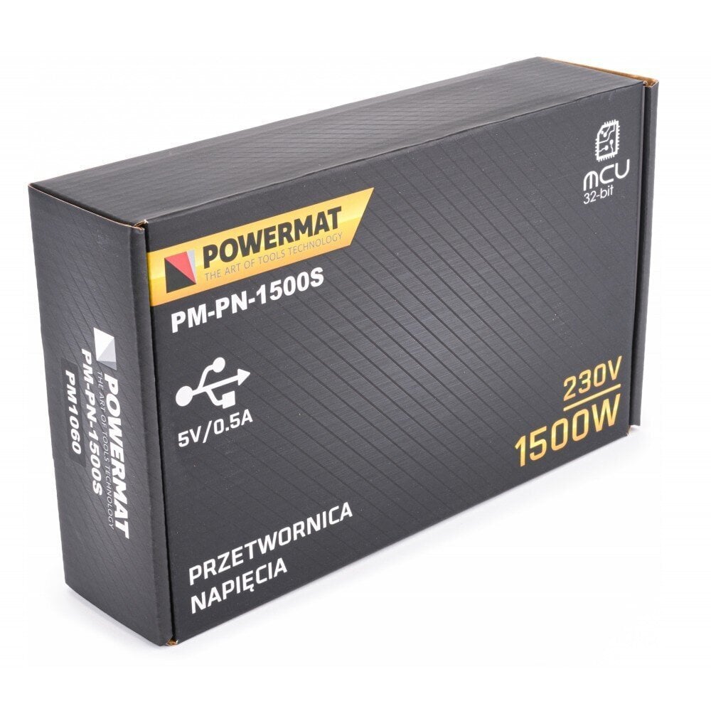 Įtampos keitiklis, konverteris PowerMat 1500W / 12V kaina ir informacija | Įtampos keitikliai | pigu.lt