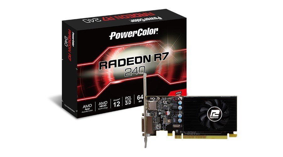 PowerColour AMD Radeon R7 240 2GB 64BIT GDDR5 (AXR7 240 2GBD5-HLEV2) kaina ir informacija | Vaizdo plokštės (GPU) | pigu.lt