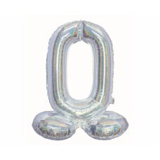 Folijinis balionas Beauty & Charm, vertikalus numeris 0, holografinis, sidabrinis, 72 cm kaina ir informacija | Balionai | pigu.lt