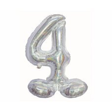 Folijinis balionas Beauty & Charm, stovimas numeris 4, holografinis, sidabrinis, 72 cm kaina ir informacija | Balionai | pigu.lt