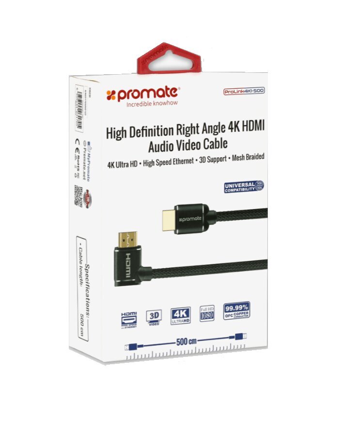 Promate Prolink4K1-500 ULTRAHD 4K HDR HDMI v2.0, 5 m kaina ir informacija | Kabeliai ir laidai | pigu.lt