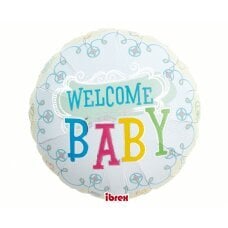 Helio balionas Ibrex Round Welcome Baby, mėlynas, 35 cm цена и информация | Шарики | pigu.lt