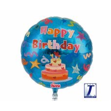 Helio balionas Ibrex Round Happy Birthday Cake, mėlynas, 35 cm цена и информация | Шарики | pigu.lt