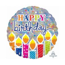 Standartinės šviečiančios gimtadienio žvakės Holografinės folijos balionas, apvalus, S40, supakuotas, 43 cm kaina ir informacija | Balionai | pigu.lt