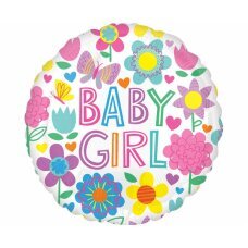 Folinis balionas Baby Girl, 43 cm, Gėlės ir drugeliai цена и информация | Balionai | pigu.lt