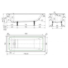 Ketinė vonia su kojom Optima 170cm kaina ir informacija | Vonios | pigu.lt