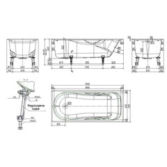 Ketinė vonia su rankenom ir kojom Comfort 170cm kaina ir informacija | Vonios | pigu.lt