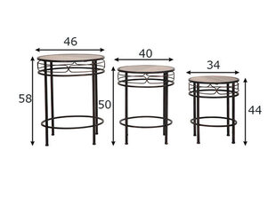 3-jų kavos staliukų komplektas Industrial, juodas/rudas kaina ir informacija | Kavos staliukai | pigu.lt