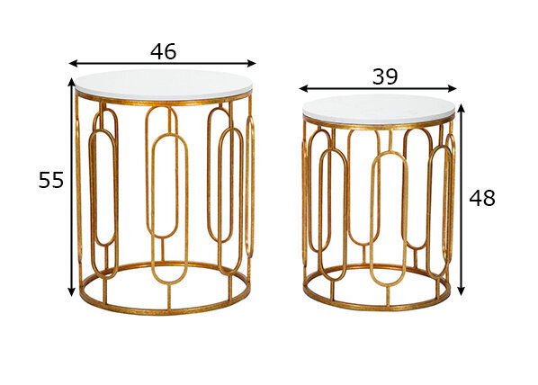 2-jų staliukų komplektas Glam 46, auksinės spalvos/baltas цена и информация | Kavos staliukai | pigu.lt