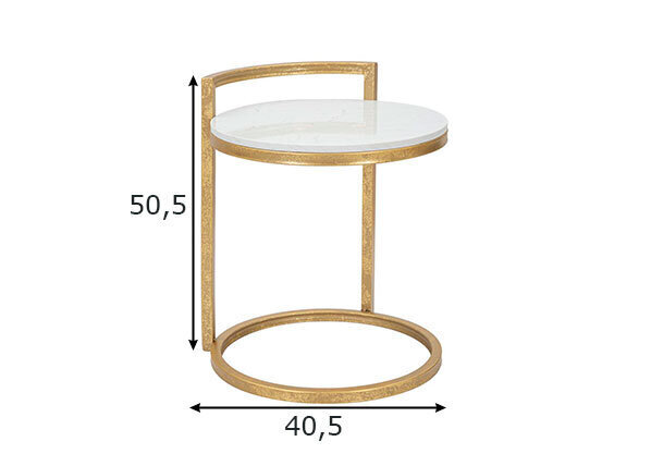 Šoninis staliukas Glam 50, auksinės spalvos/baltas kaina ir informacija | Kavos staliukai | pigu.lt