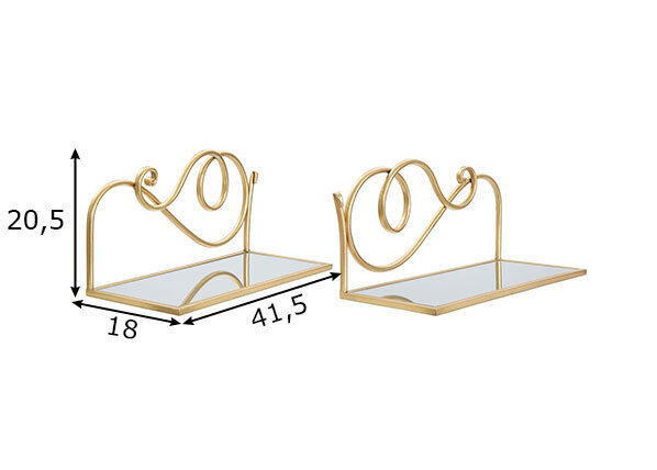 2-ių dalių lentynų komplektas Mauro Ferretti Glam, auksinis kaina ir informacija | Lentynos | pigu.lt