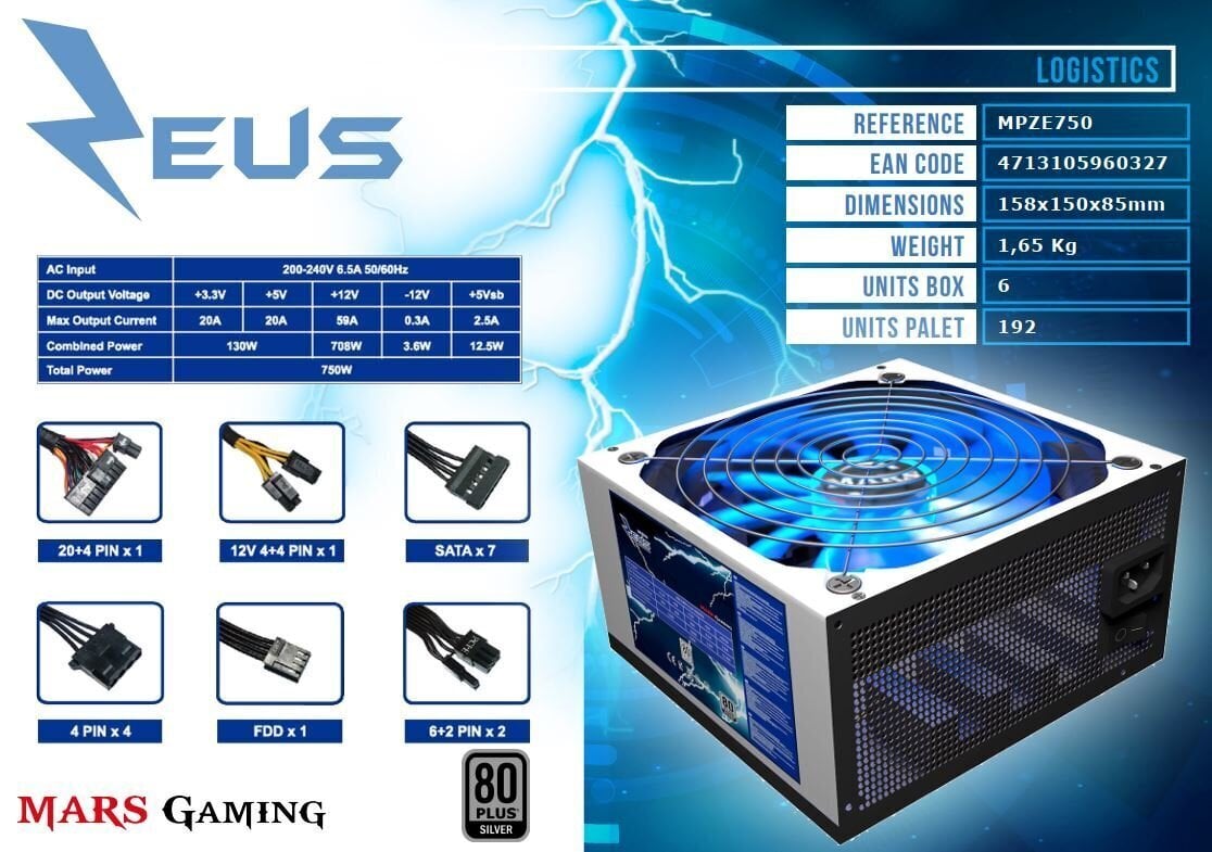 Mars Gaming MPZE750 kaina ir informacija | Maitinimo šaltiniai (PSU) | pigu.lt