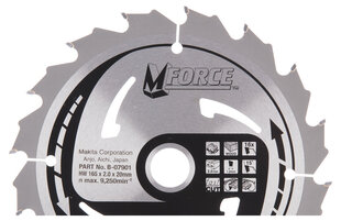 T.C.T. pjūklas M-Force 165X2X20mm 15° T16 B-07901 Makita kaina ir informacija | Mechaniniai įrankiai | pigu.lt