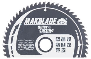 B-08676 TCT Пильный диск MAKBLADE PLUS 216X2.1X30mm 5 ° T60 Makita цена и информация | Механические инструменты | pigu.lt