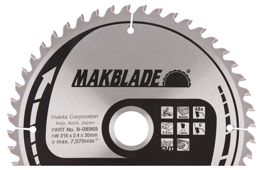 T.C.T. pjūklas Makblade 216X2.4X30mm 5° T48 B-08969 Makita kaina ir informacija | Mechaniniai įrankiai | pigu.lt