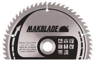 B-09042 TCT Пильный диск MAKBLADE 190X2X20мм 5 ° T60 Makita цена и информация | Механические инструменты | pigu.lt