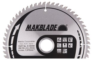 Пильный диск Makita B-09058 TCT MAKBLADE, 216х2х30 мм, 5° T60  цена и информация | Механические инструменты | pigu.lt