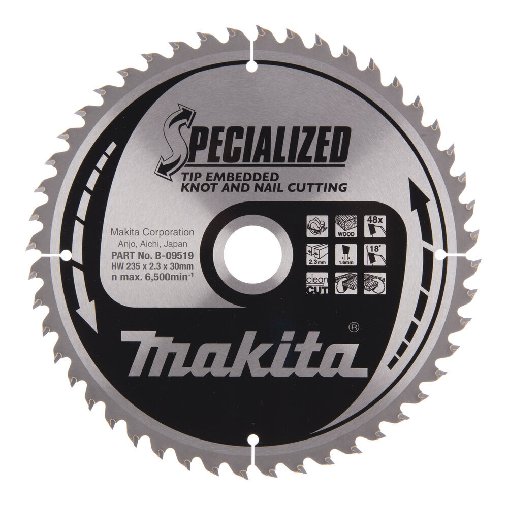 T.C.T. pjūklas Specialized 235X2.3X30mm 18° T48 B-09519 Makita цена и информация | Mechaniniai įrankiai | pigu.lt