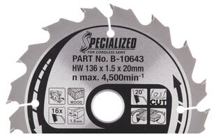 T.C.T. pjūklas Specialized 136X1.5X20mm 20° T16 B-10643 Makita kaina ir informacija | Mechaniniai įrankiai | pigu.lt